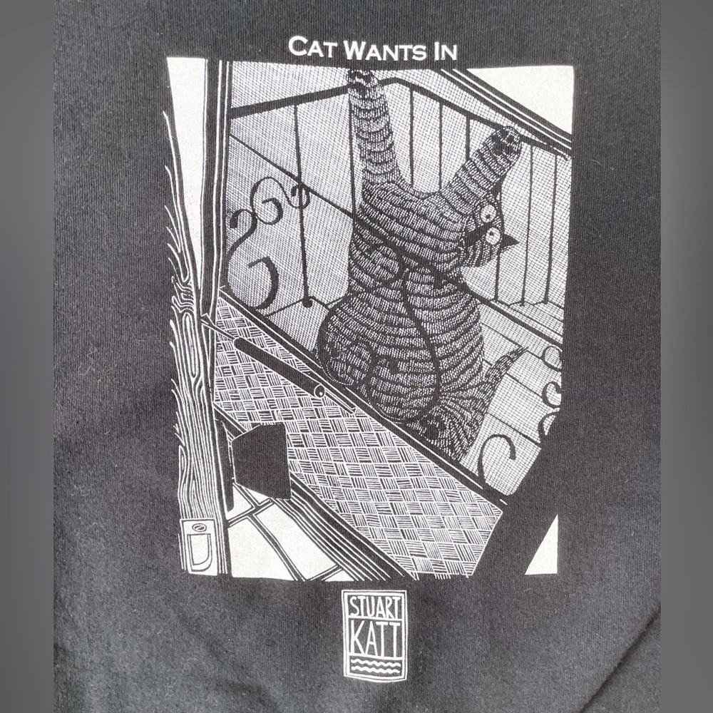 Vtg 90s Stuart Katt Cat Wants In Sweatshirt M Fruit of the Loom Kitsch - Picture 4 of 6